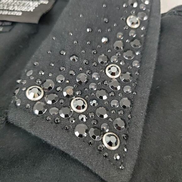 Christine Alexander Womens Black Rhinestone Studded Drawstring Waist Jacket Sz S - Picture 3 of 8